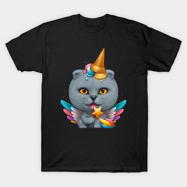 British Shorthair Cat Ice Cream Unicorn T-Shirt by stonemask